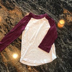 Maroon and gray long sleeve baseball style shirt